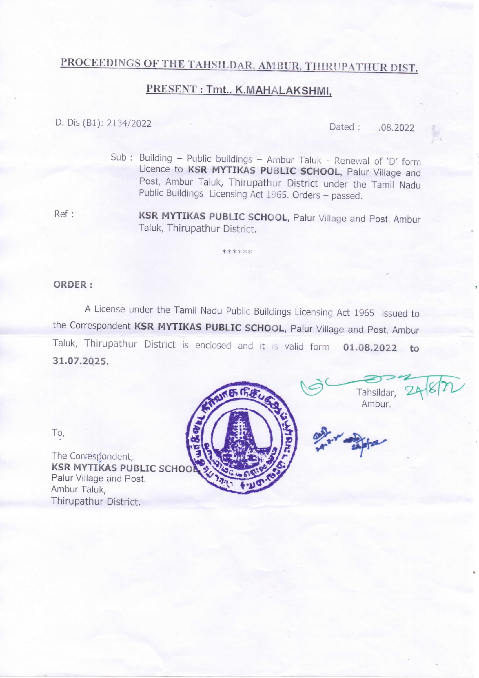 BUILDING SAFETY CERTIFICATE KSR MYTIKAS